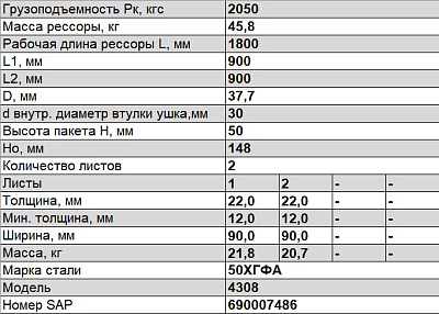 Рессора передняя для грузовиков производства ПАО КамАЗ 4308 2 листа
